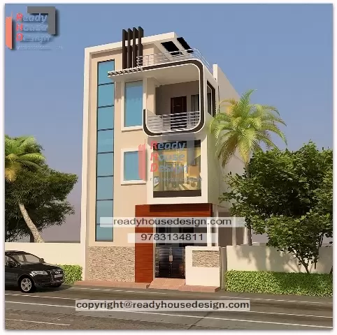 small house front elevation design for three floor