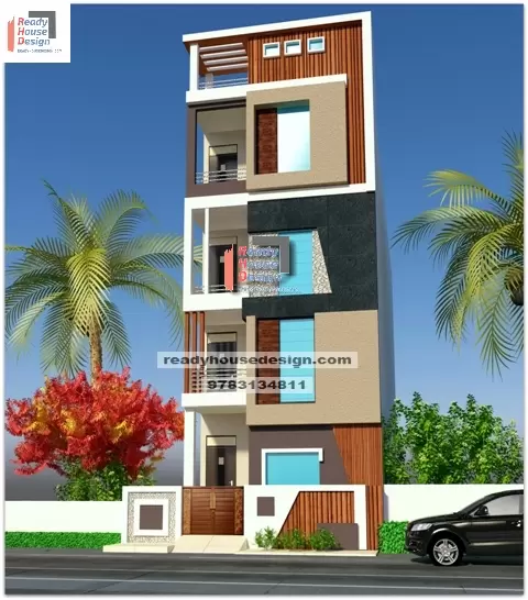 25×52 ft house elevation g+3 building design