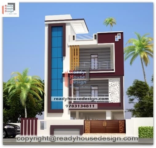 three floor low cost normal house front elevation designs