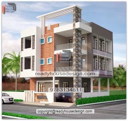Triple floor 3d elevation design 2026 - Ready House Design