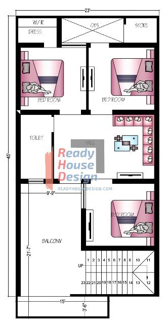 house design single floor 2 bedroom