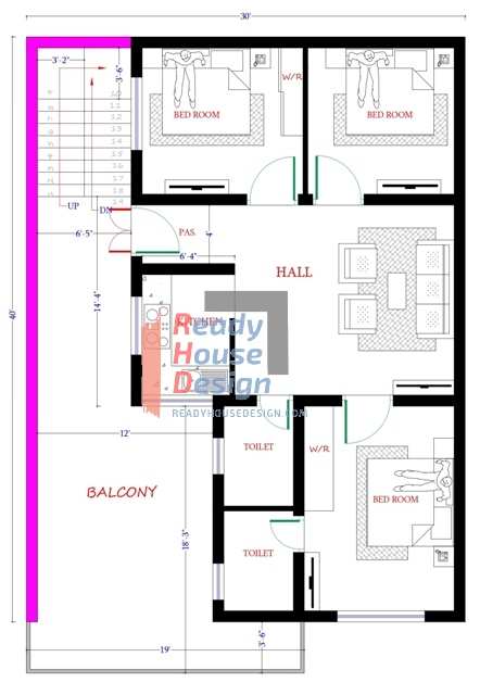 30 40 House Plan 3 Bhk West Facing Just In 1500 Rs Buy Now