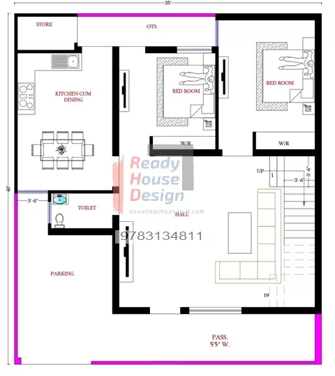 35×40-house-plan-south-facing