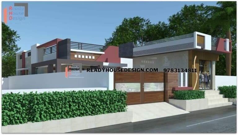 single floor house front design with shop
