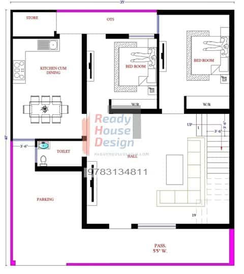35×40-house-plan-south-facing