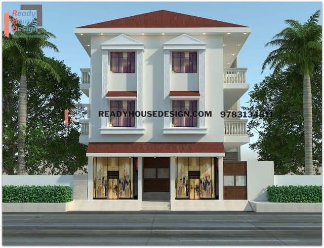 Traditional-with-commercial-home-front-colour-design-in-india